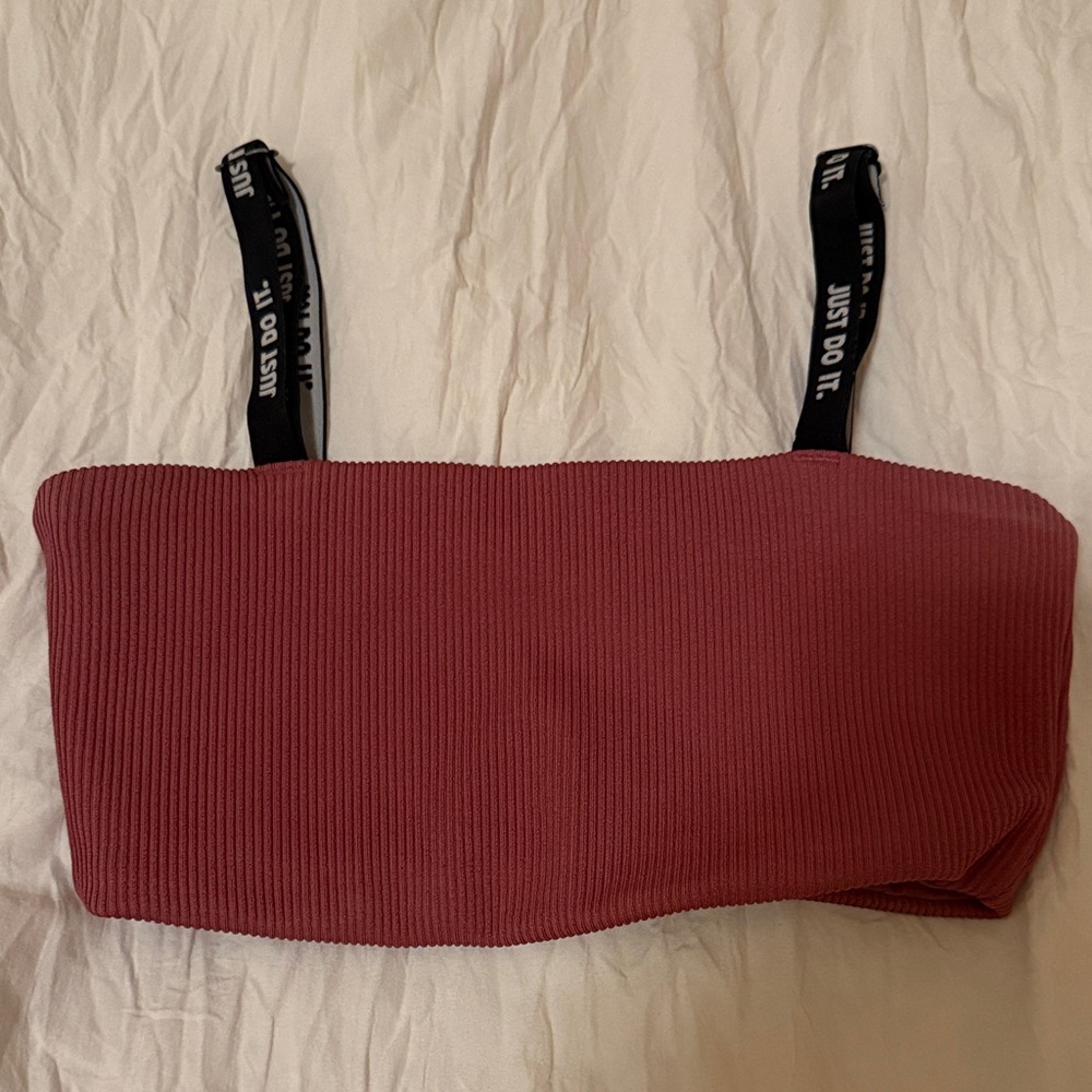 Nike Mauve Ribbed Sports Bra with Black Logo Straps